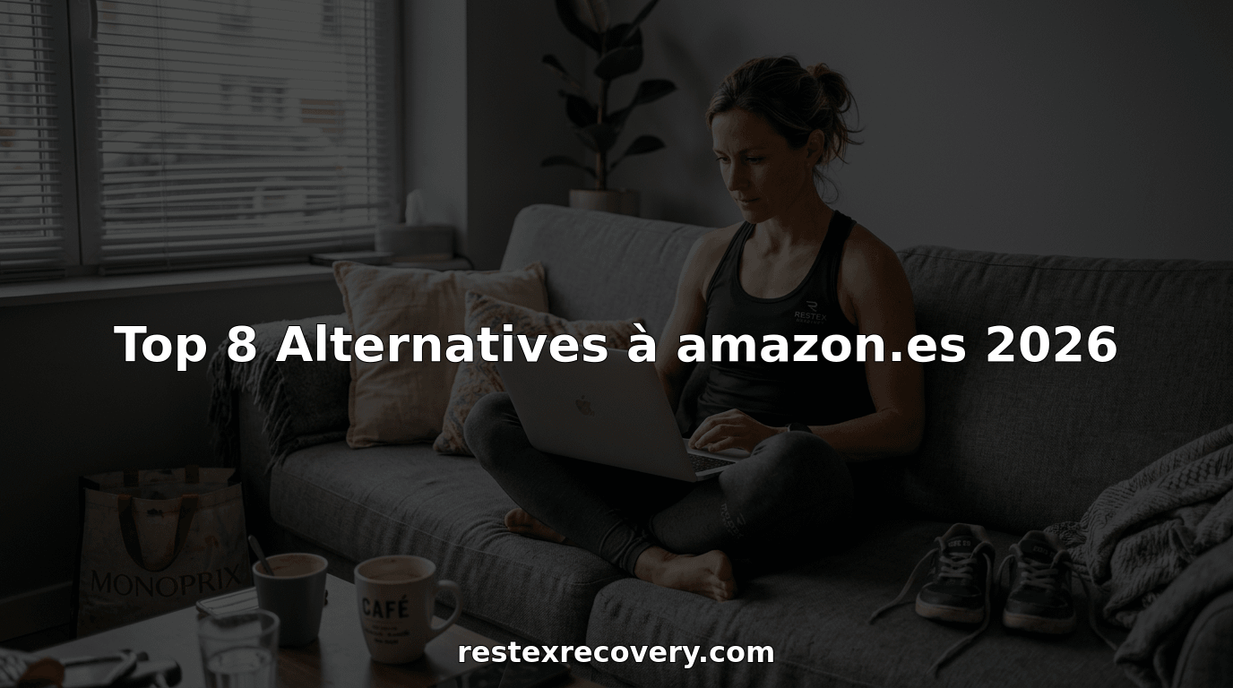 Chez elle, une femme compare différentes plateformes de vente en ligne sur son ordinateur portable, à la recherche des meilleures offres.